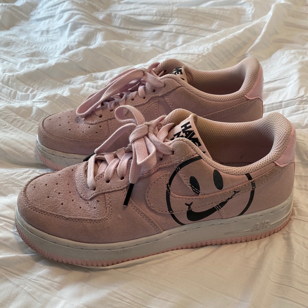 Pink Suede Nike Air Force 1s with Smiley